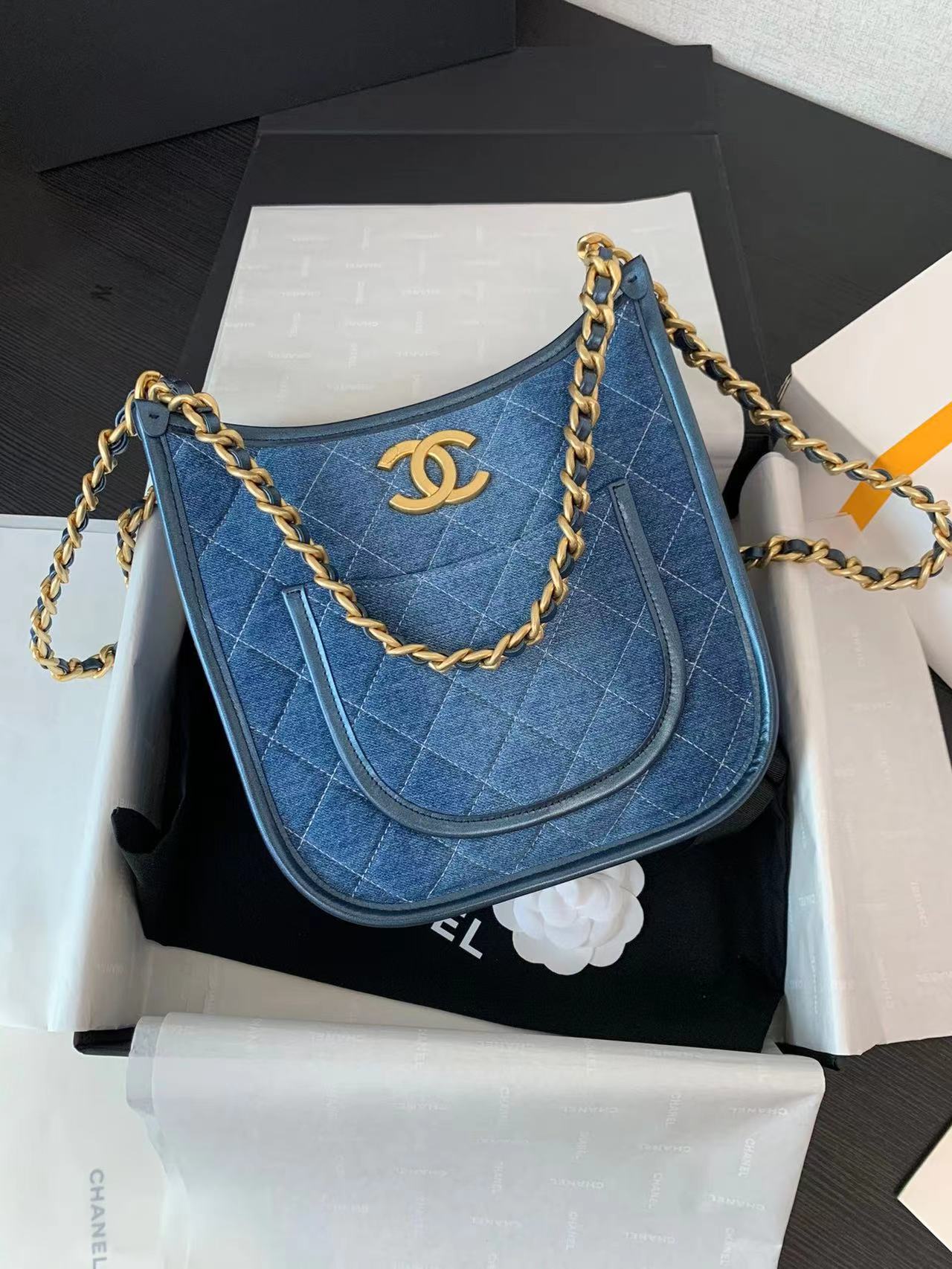 20240417 香奈兒牛仔帆布牛角肩背包 海外原單 歐美代購 專櫃同步在售