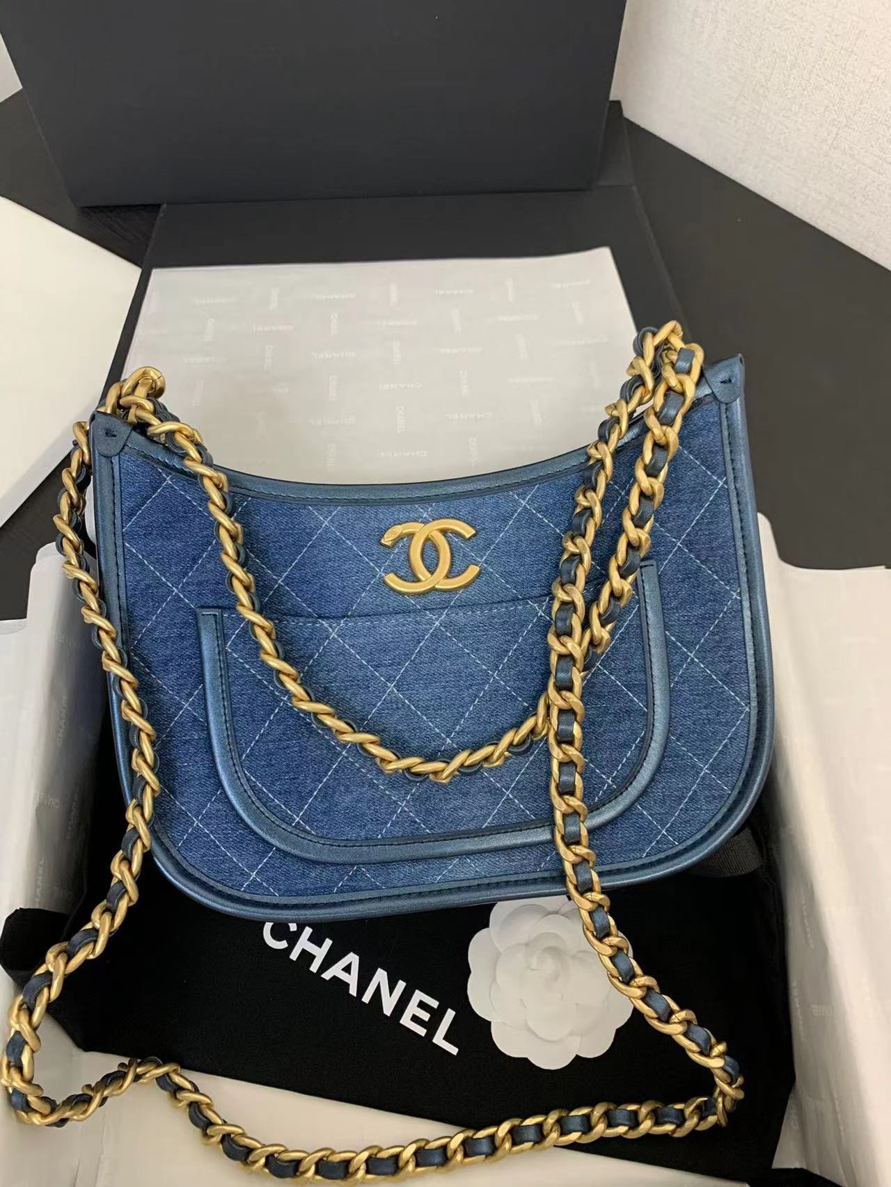 20240418 香奈兒牛仔帆布牛角肩背包 海外原單 歐美代購 專櫃同步在售